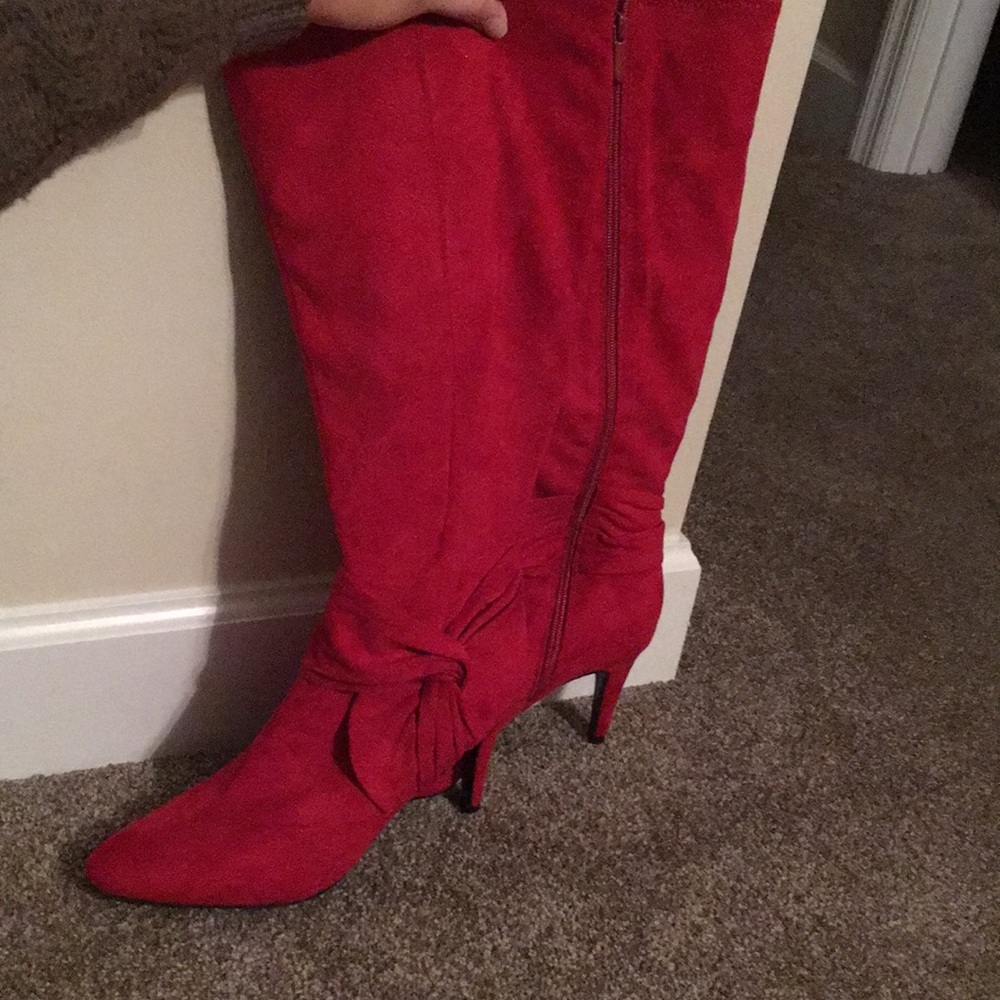 Red suede boots